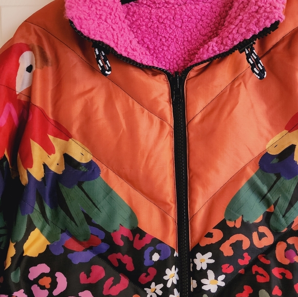 Farm Rio Macaw-Print Faux-Shearling Puffer Jacket - Picture 3 of 6